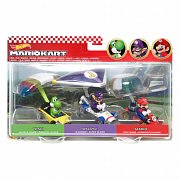 Mario Kart Hot Wheels Diecast Vehicle 3-Pack 1/64 Yoshi, Waluigi, Mario