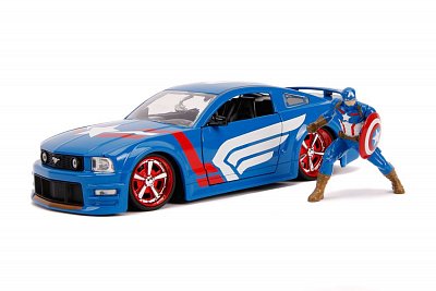 Marvel Hollywood Rides Diecast Model 1/24 2006 Ford Mustang GT with Captain America Figure